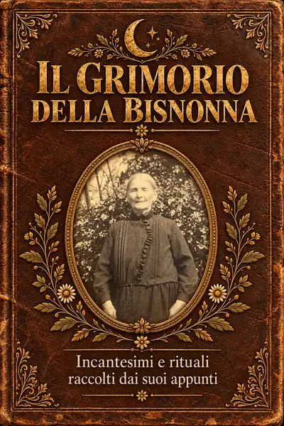 Copertina de Il Grimorio della Bisnonna, con la foto della bisnonna in una cornice ovale